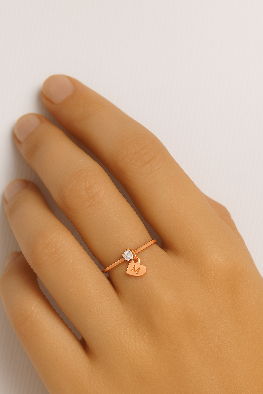Lab Grown Diamond Heart Charm Ring-0.11ct