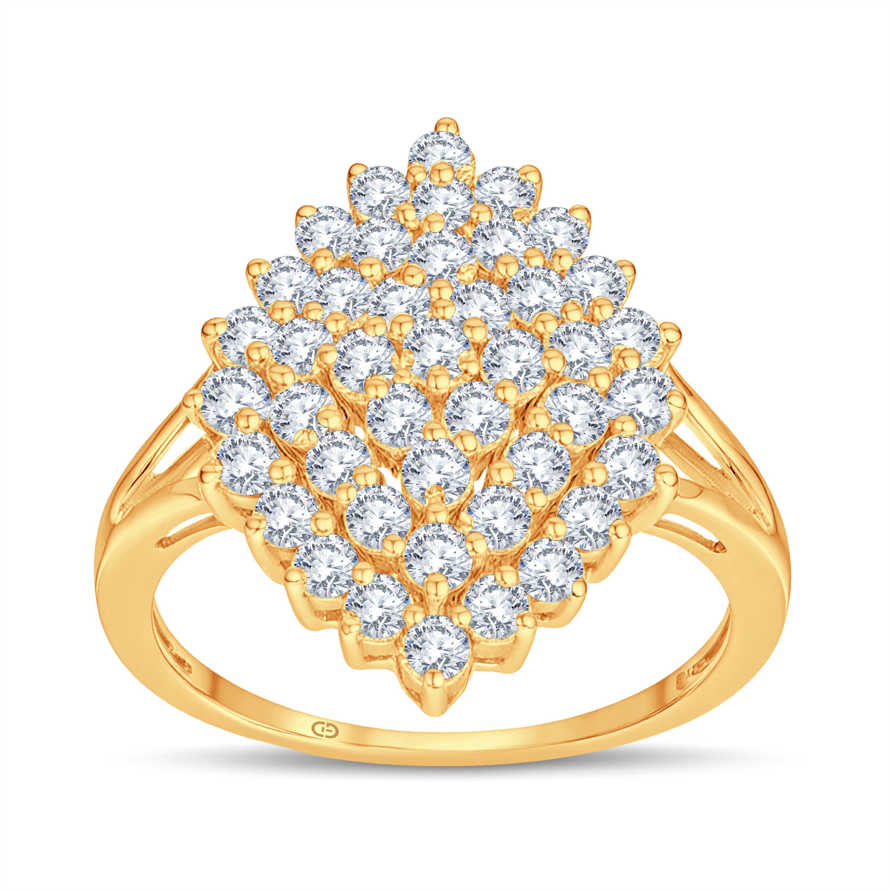 Statement Cluster Diamond Ring in 925 Silver 18KT Vermeil Gold Micron with 1.00 CT Lab Diamonds